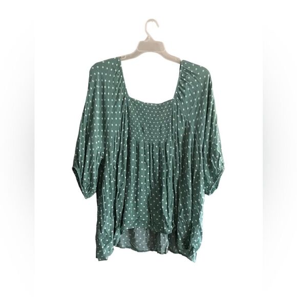 Suzanne Betro Size 4X Green and White Polka Dot Blouse - Picture 7 of 7